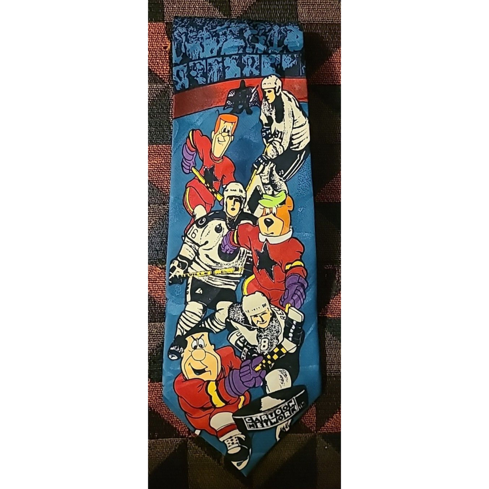 90s 1994 Cartoon Network Neck Tie Hockey Flintstones Jetsons Yogi Hanna Barbera